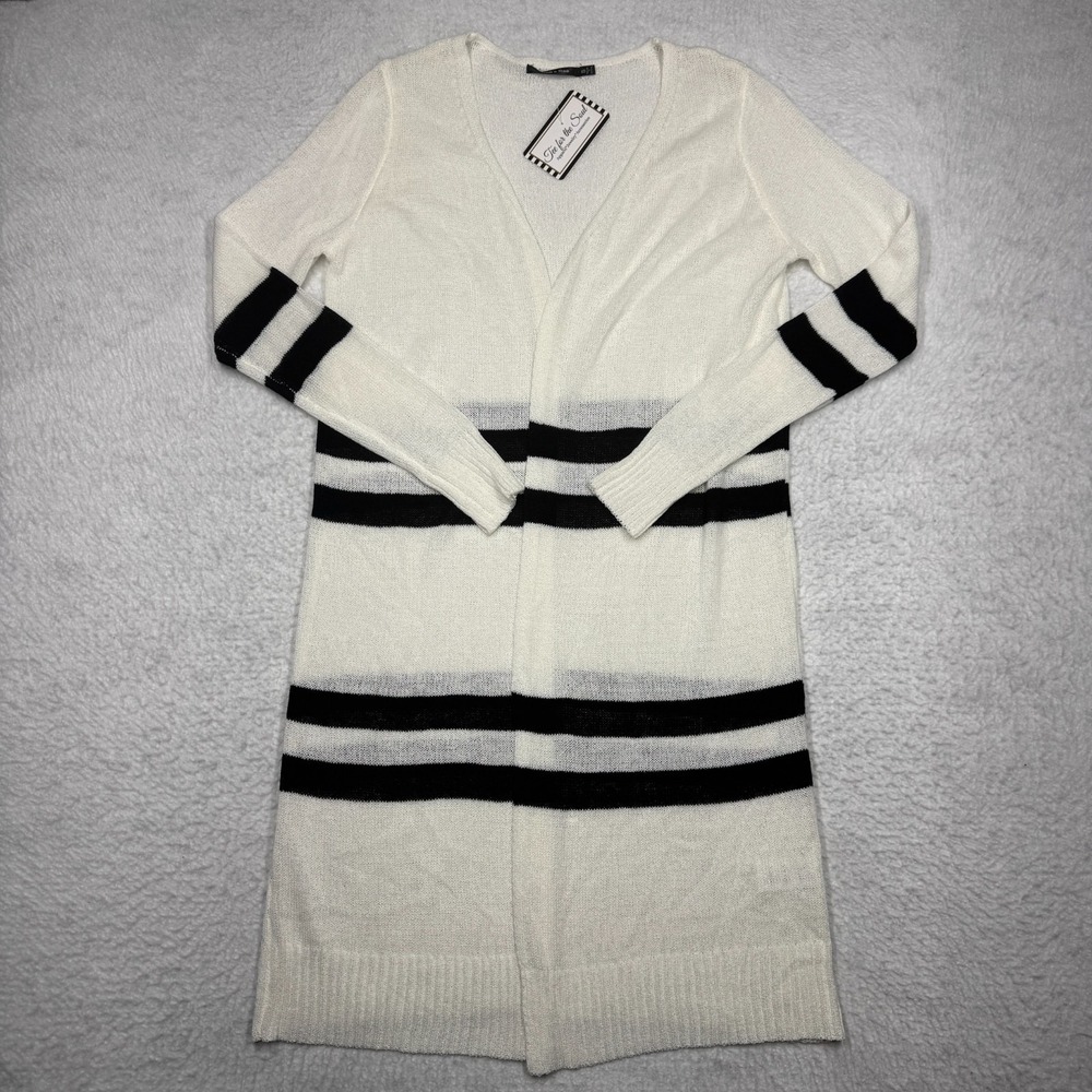 NWT Doe‎ & Rae Knit Duster Sweater Cardigan Black and White Women's Size Small